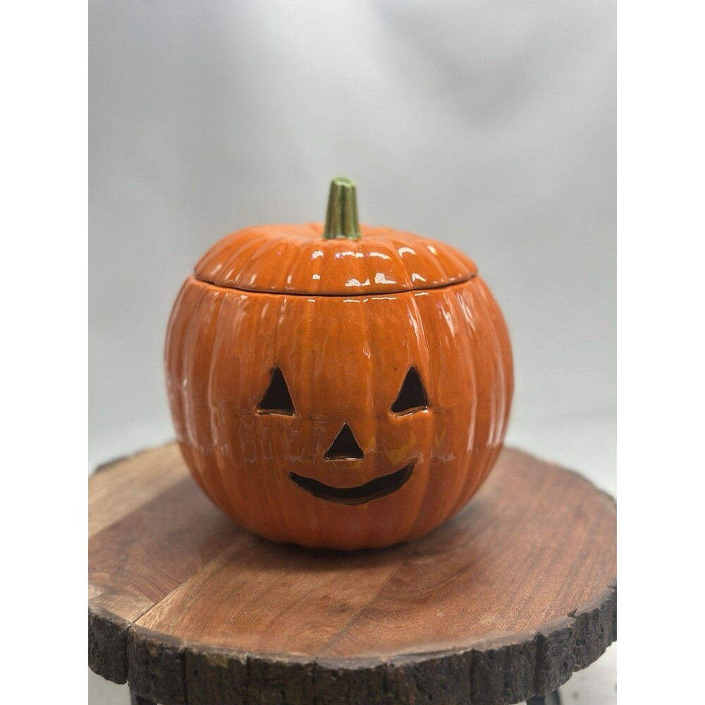 Vtg Halloween Jack O Lantern Decor 1977 Mold Ceramic Pumpkin